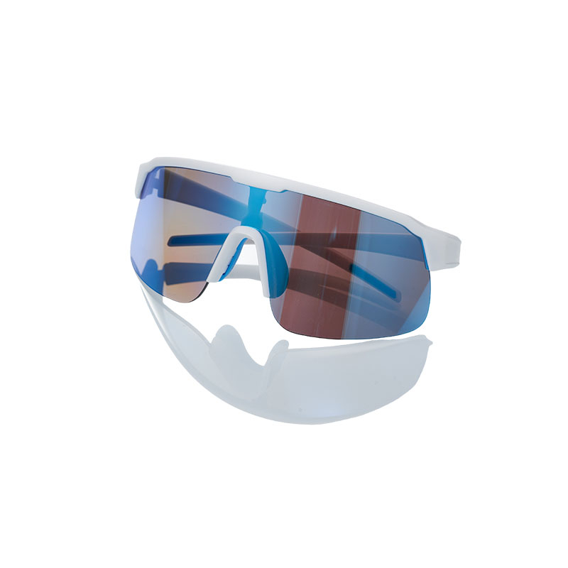 Sunglasses, White Frame, Blue Lens